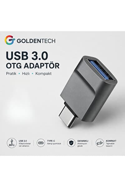 Golden Tech Type-c To Usb 3.0 (YÜKSEK HIZLI) Veri Aktarımı Otg Çevirici Dönüştürücü Adaptör