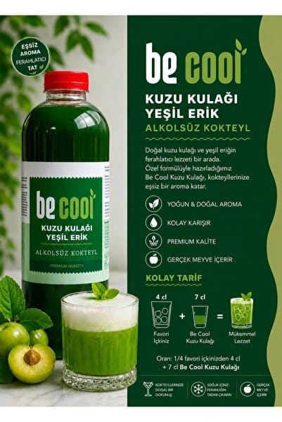 BE COOL Kuzu Kulağı & Yeşil Erik Alkolsüz Kokteyl Mix 1 Litre