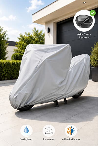 PARİONETTE Honda PCX 125 Uyumlu Motosiklet Brandası Su Geçirmez Arka Çanta Uyumlu Tam Koruma Gri 2020-2026