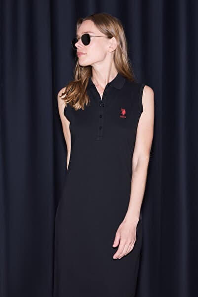 U.S. Polo Assn. Kadın Siyah Polo Yaka Örme Elbise 50323571-VR046