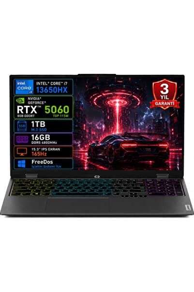 LENOVO LOQ Intel Core Ultra 7 356H 16GB 1TB SSD 15.3" WUXGA 165Hz RTX5060 8GB GDDR7 FreeDOS AI Oyun Bilgisayarı 83SL001ATR