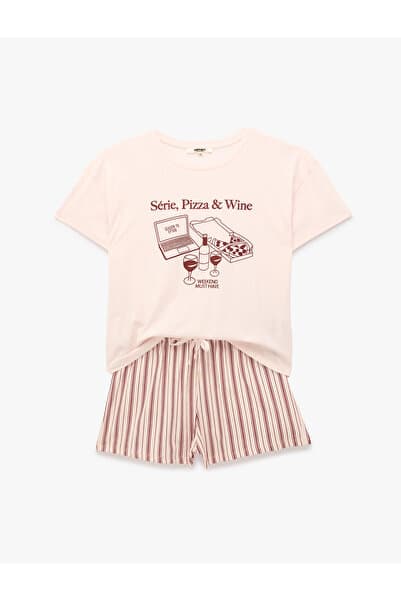 Koton Pamuklu Baskılı Kısa Kollu Şortlu Pijama Takımı