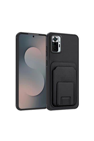 Zebana Xiaomi Redmi Note 10 Pro Uyumlu Kılıf FlexStand Kartlıklı Silikon Kılıf Siyah
