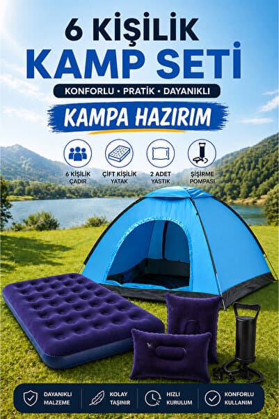 Onetick 6 Kişilik Kamp Çadırı Çift Kişilik Yatak ve Yastık Kamp Seti