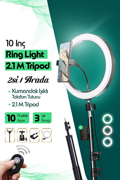 EN SİGA Kumandalı Youtuber Tiktok Çekim Işıklı Telefon Tutucu Makyaj Işığı Ring Light 10 Inç + 2.1 M Tripod