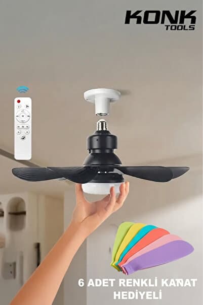 Konk Tools Sessiz Çalışma 6 Kanat Ve Işıklı Uzaktan Kumandalı Tavan Tipi Vantilatör Ekstra 6 Kanat Hediyeli