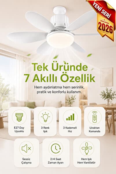 Merwish Goes Tavan Vantilatörü Led Işık 3 Kademe Hız Modu Sessiz 52 Cm Çap 6 Kanat Kumandalı Vantilatör