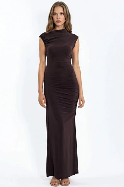 Hiccup Yırtmaç Detaylı Bodycon Sandy Maxi Elbise