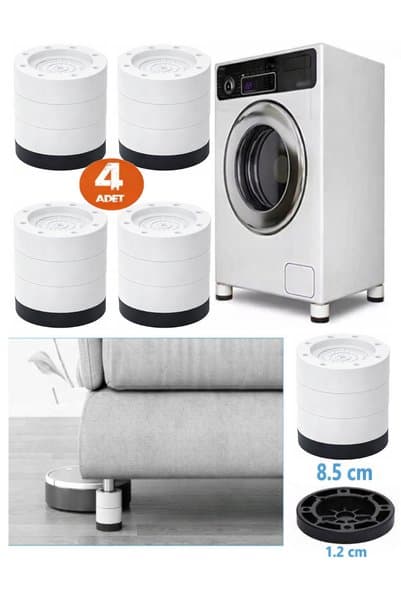 TİNEKE HOME Beyaz Eşya Ayağı Çamaşır Makinesi Mobilya Titreşim Önleyici Kaydırmaz Yükseltici 4 Lü BEYAZ 8.5 Cm