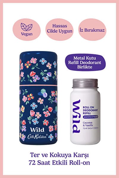 WILD Antiperspirant Roll On Cath Kidston Marble Ditsy Case & Coconut & Vanilla Refill Ter Önleyici 50 ml