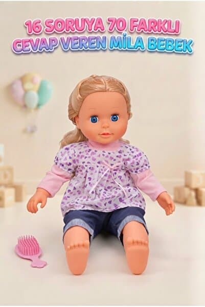 Tıfıl Toys 16 Soruya 70 Değişken Cevap Veren Mila Bebek 50 cm Gövdesi Bez Kolları Bacakları ve Kafası Et Bebek