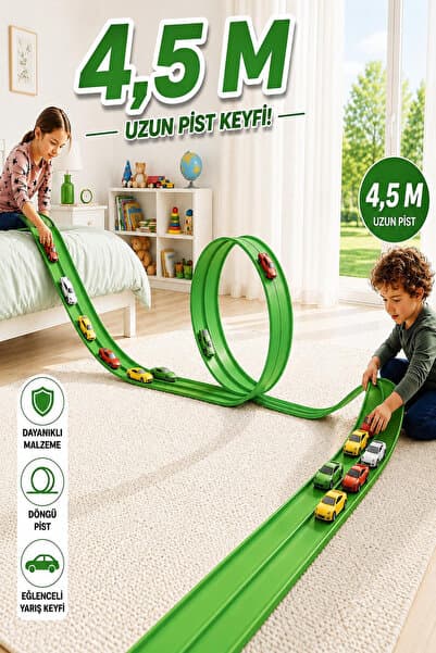 Hyd Go Track Oyuncak 4,5 Metre Esnek Yarış Pisti Kıvrılabilen Aksiyon Pisti Flex Track Oyun Pisti