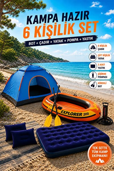 Onetick 6 Kişilik Çadır Yatak 2 Kişilik Şişme Bot Kamp Seti