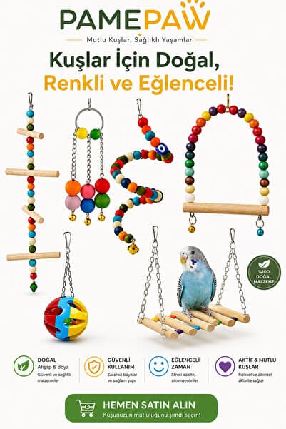 PAMEPAW Sultan Papağanı Ve Boyutundaki Kuşlar İçin Mega Kuş Oyuncak Seti 6'lı (SÜPRİZ HEDİYELİ)