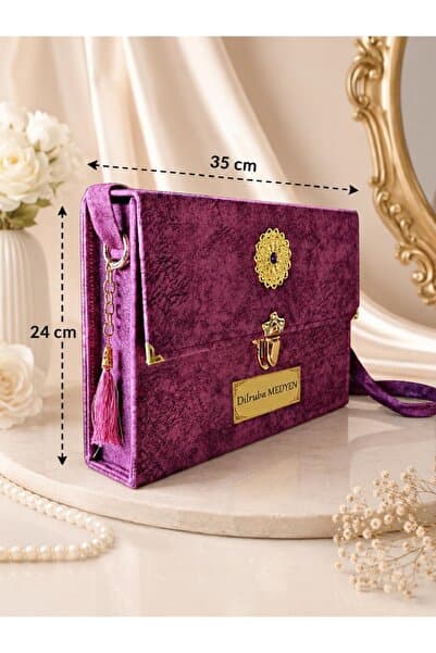Medrese Kitab Evi Hatim Cüzü Hatim Seti 30 Cüzü Cami Büyük Boy 24x35 Lila Renk Kadife Kuranı Kerim Mevlit Hediyeliği
