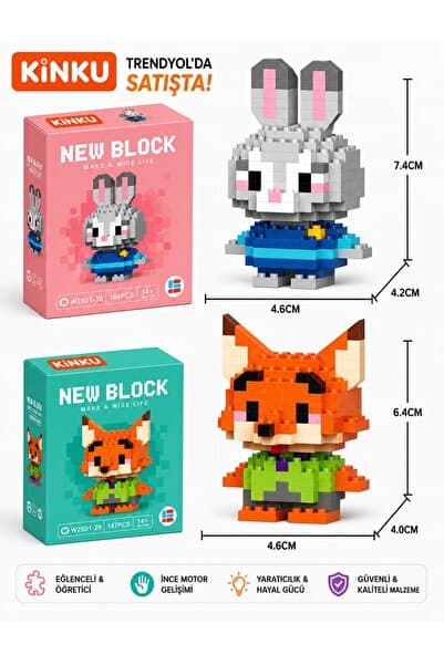 New Block Kinku Judy Hopps - Nick Wilde Mini 3D Puzzle / Sevimli Figür / 2'Li Eğlenceli Set / Hobi+..