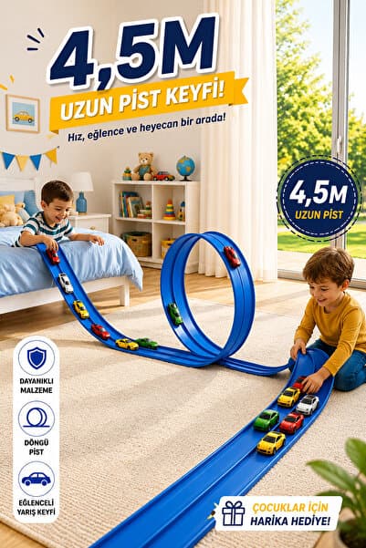 Bundeba Oyun Esnek Yarış Pisti Kıvrılabilen Aksiyon Pisti Go Track 4.5 Mt Flex Track Oyuncak