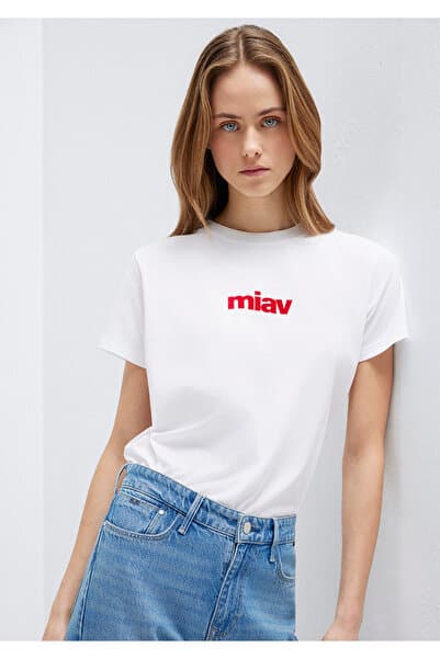 Mavi Kırmızı Miav Baskılı Beyaz Tişört Regular Fit / Normal Kesim 1610622-86417