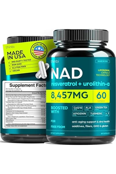 Genel Markalar Nad 8457MG Resveratrol + Urolithin A Boosted Liposomal 60 Capsules Usa Menşeii