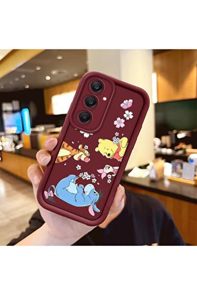 ucuc Samsung Galaxy A25 Uyumlu Yüksek Kaliteli Karikatür Baskılı Darbe Korumalı Bordo Silikon Kılıf