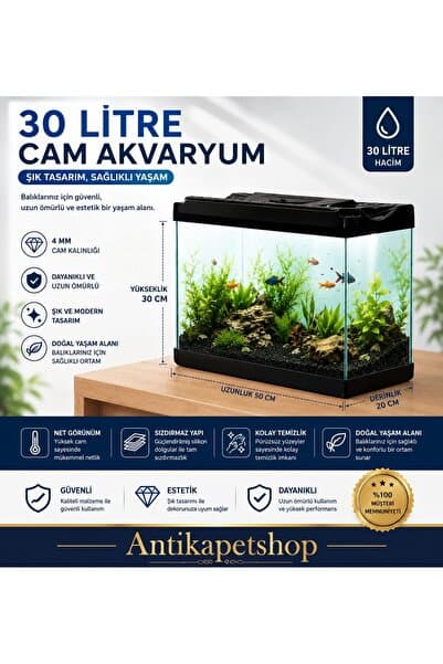 Antikapetshop 50 Cm - 30 Litre - Kapaklı AKVARYUM