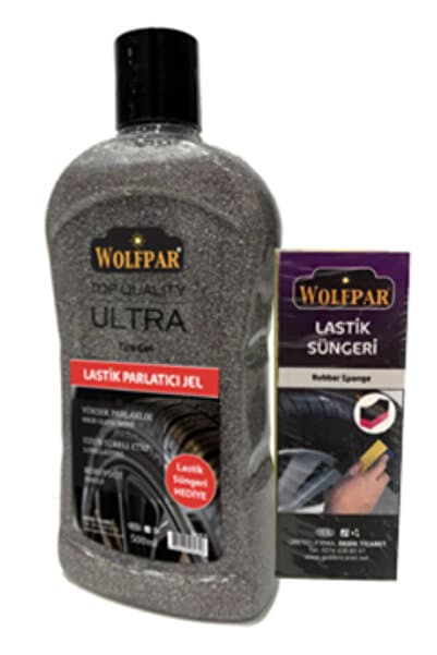 WOLFPAR Simli Lastik Parlatıcı Jel ve Lastik Süngeri (Gümüş Seri)