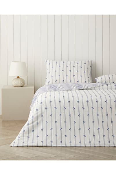 English Home Blossline Kolay Ütülenir Çift Kişilik Nevresim Seti 200x220 cm Mavi
