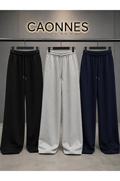 CAONNES 3'lü Mevsimlik Eşofman Altı (siyah-gri-lacivert) Basic Oversize Günlük Rahat Kesim