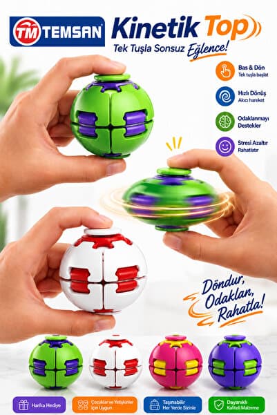 TM Temsan Kinetik Basmalı Dönen Top Tek Tuşlu Renkli Fidget El Oyuncağı