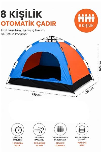 Realx Tam Otomatik Kurulum 8 Kişilik Kamp Çadırı 250 X 250 X 160 Cm