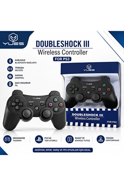 YUES PS3 DualShock 3 Uyumlu Kablosuz PS3 Joystick – Titreşim Destekli, Şarjlı Wireless Oyun Kolu