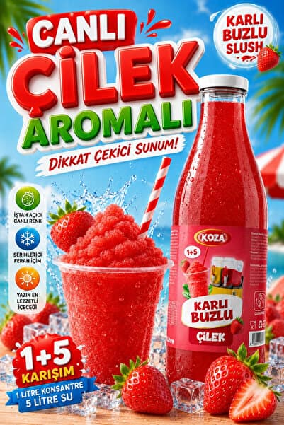 Koza Premium Selection Ice Slush Çilek Aromalı Buzlaş Karlama Karlı Buzlu Konsantre Karışımı