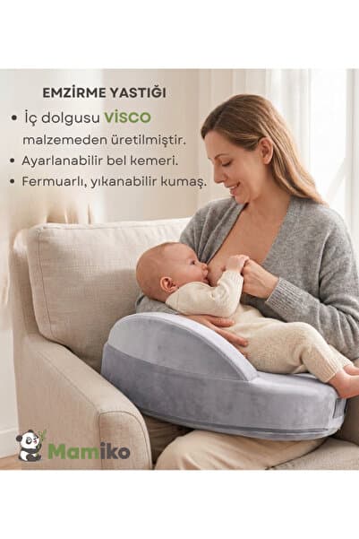Mamiko Emzirme Yastığı, Visco Yastık, Yıkanabilir Kılıf, Ayarlanabilir Bel Kemeri, Güvenlik Bariyerli