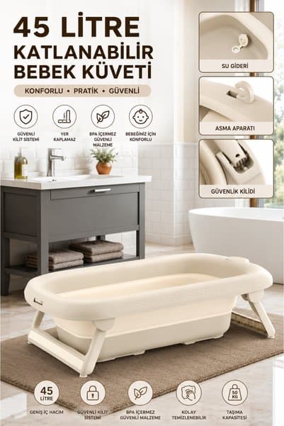 Zuu Baby Bebek Küveti Katlanır Lüks Aqua Nest Kahverengi 45 Litre