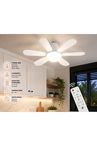 Masfitech 32W Rüzgar Pervaneli LED Ampul Işıklı & Uzaktan Kumandalı Tek üründe 3 farklı ışık rengi