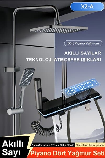 TİTAK HAYATIN KOLAY YANI Yeni Model Led Piano 5 Fonksiyonlu Kendinden Banyo Bataryalı Dijital Akıllı Robot Duş Seti Tepe Duş Seti