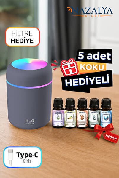 Nazalya +5 Adet Koku Hediyeli Ultrasonik Oda ve Araç Hava Nemlendirici Buhar Makinesi Ve Aroma Difüzörü Koku