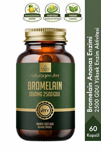 Naturagen Bromelain 2500 GDU 1000 mg 60 Kapsül | Ananas Kaynaklı Enzim | Yüksek Enzim Aktivitesi