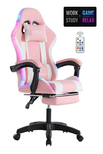 Pink Star Işıklı - Masaj Özellikli Oyuncu Koltuğu Pembe-Beyaz