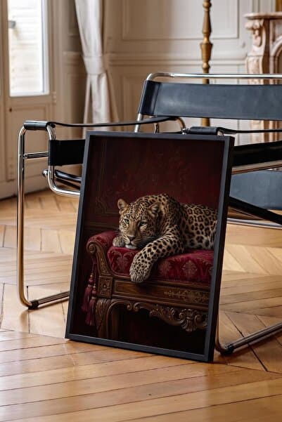 postifull Leopar Posteri, Siyah Çerçeveli Poster, Old Money Serisi, NO:113158