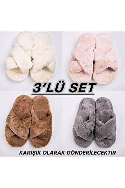 FEMME FATALE PRİNCESS ÇAPRAZ PELUŞ KADIN EV TERLİĞİ - 3'lü SET