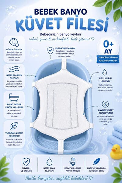 MorBebe Lüx Köpüklü Banyo Filesi, Küvet Yıkama Filesi, Bebek Banyo Filesi (KATLANIR KÜVETLERE UYUMLUDUR)