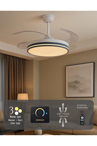 Hoogar German Kuhle Antrasit Tavan Vantilatörü 3 Renk Led Gizli Pervaneli Kumandalı Dimmer Ayarlı Bl Sistem Isınmaz Motor