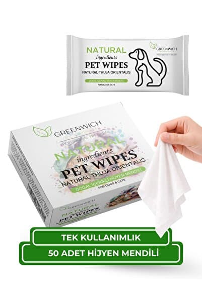 Greenwich Zero Point of Beauty Hijyen Mendili 50 Adet Tekli Paket | Yüz, Pati, Kulak ve Arka Bölge Temizliği | Kedi Köpek | Tek Kullanımlık Vegan Temizleme Mendili