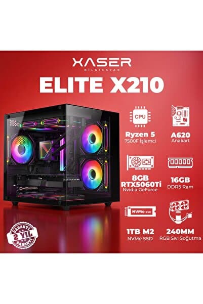 Xaser Elite X210 Ryzen 5 7500F 16GB DDR5 Ram 1TB M.2 NVMe SSD 8GB RTX5060 Ti Masaüstü Oyuncu Bilgisa