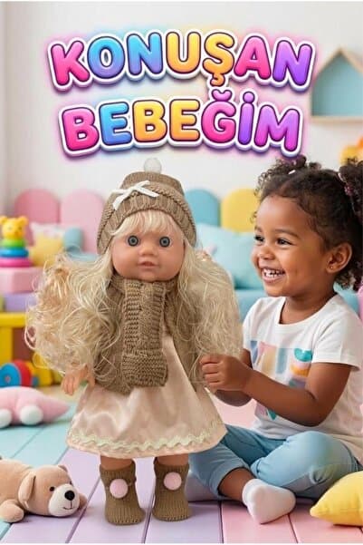 Tıfıl Toys Lucia Girl Konuşan 35 cm - Etkileşimli Kolları Bacakları ve Kafası Et Kutulu Atkılı Oyuncak Bebek