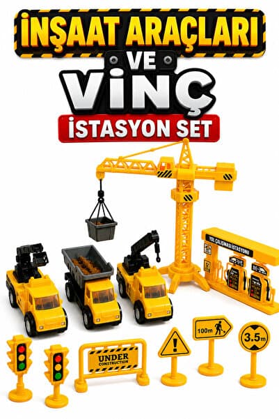 Retoys İnşaat Araçları Vinç Ve Kamyon İstasyon Seti Kutulu