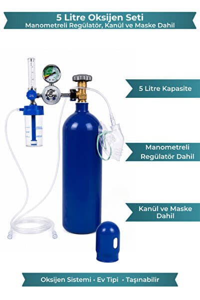 Millenmax 5 Litre Oksijen Seti Manometreli Regülatör, Kanül ve Maske Dahil