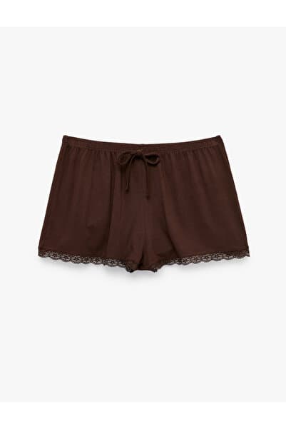 Koton Dantelli Paça Beli Lastikli Rahat Kalıp Viskon Şort Pijama Altı