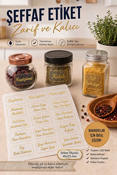 Genel Markalar Yaldız Varak Baskılı Baharatlık Stickerı